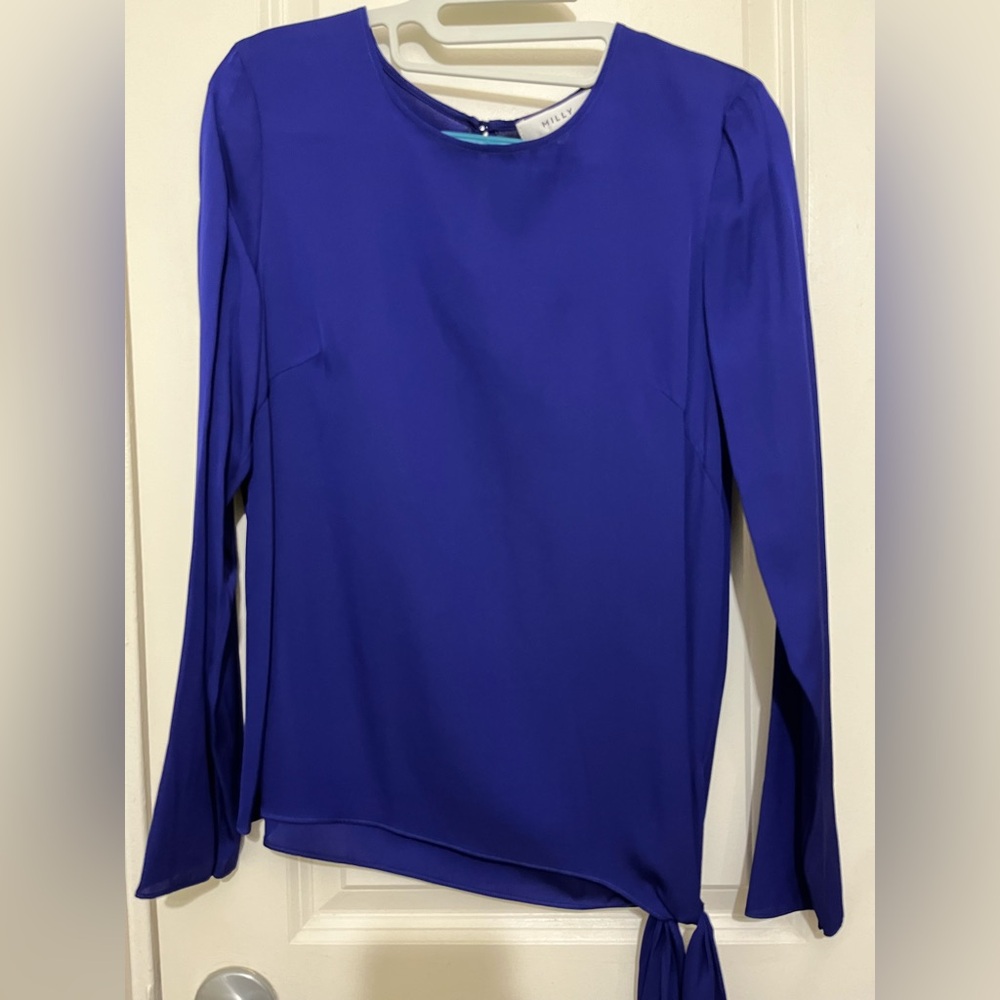 Milly NWT Sapphire Long Sleeve Tie Silk Blouse Sz 2